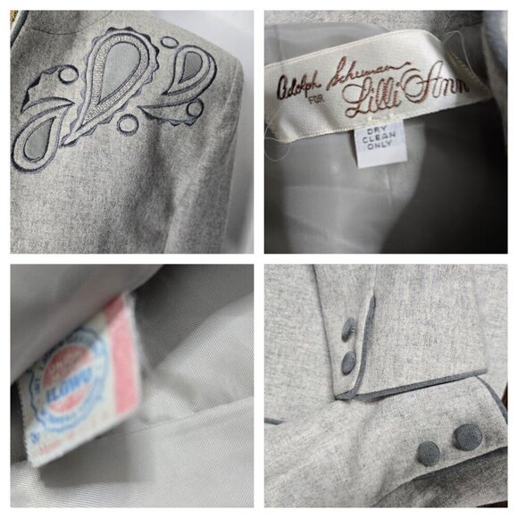 Vintage 1970s Lilli Ann Gray Wool Embroidered Jacket Blazer - Picture 4 of 16